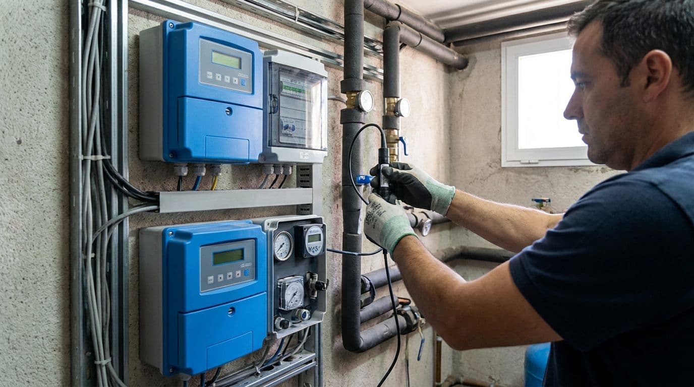 Contadores LoRaWAN instalados en cuarto técnico de comunidad de vecinos española